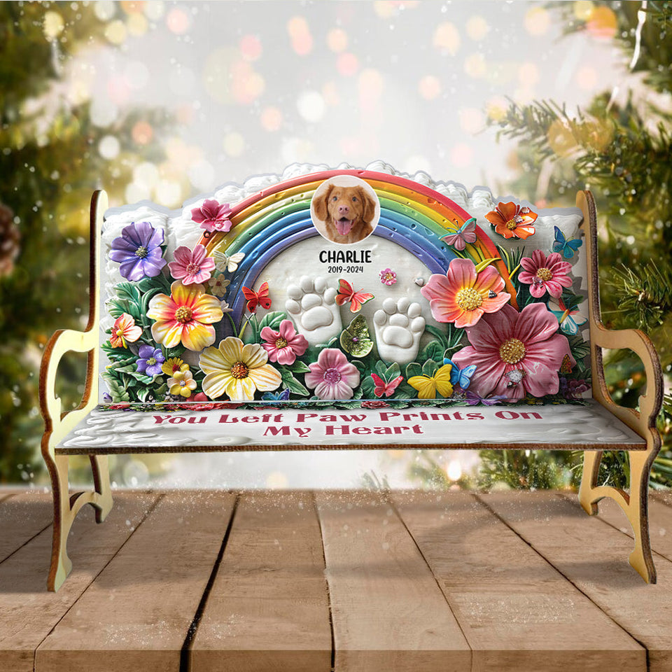You Left Paws Prints On Our Hearts - Personalized Dog Wooden Bench