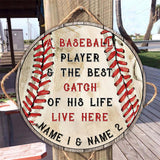 A Baseball Player Personalized Round Wood Sign