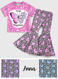 Beautiful Happiness Butterflies - Personalized Kid T-shirt & Kid Flare Leggings