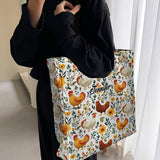 Cute Floral Chickens - Personalized Chicken All-Over Print Canvas Tote Bag