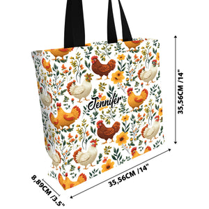 Cute Floral Chickens - Personalized Chicken All-Over Print Canvas Tote Bag