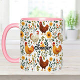 Cute Floral Chickens - Personalized Chicken Accent Mug