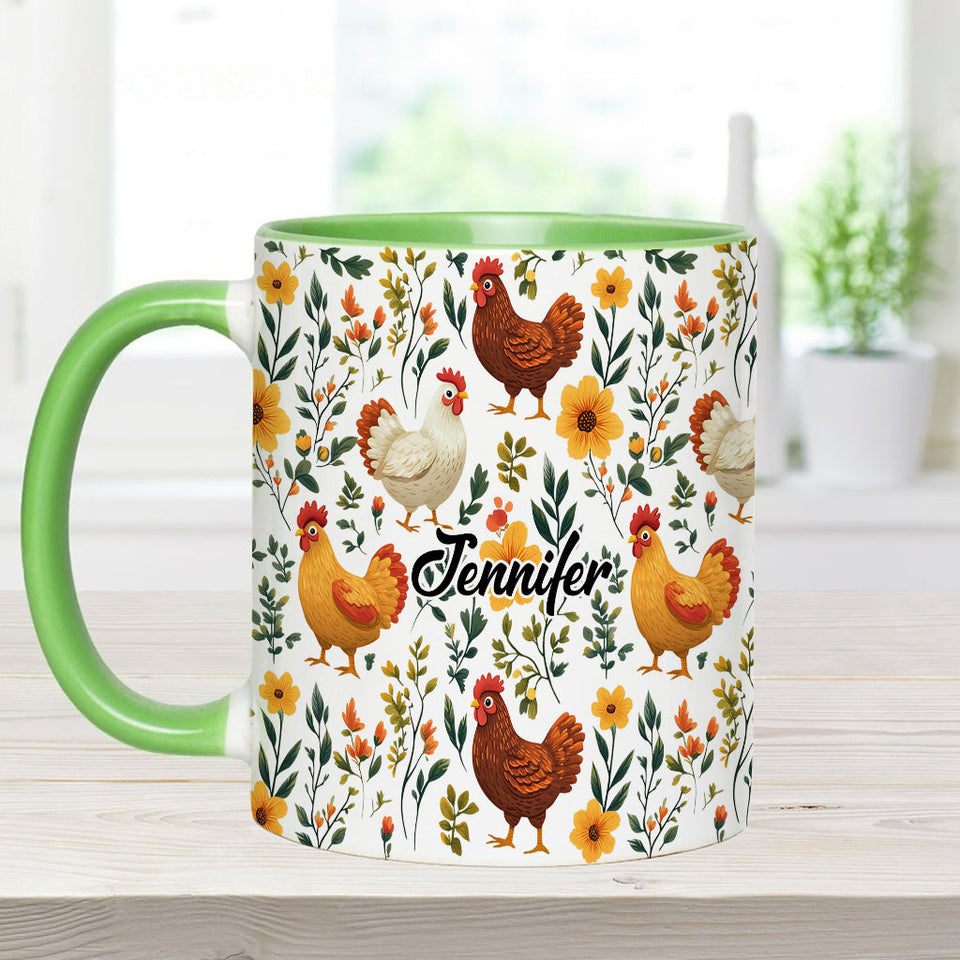 Cute Floral Chickens - Personalized Chicken Accent Mug