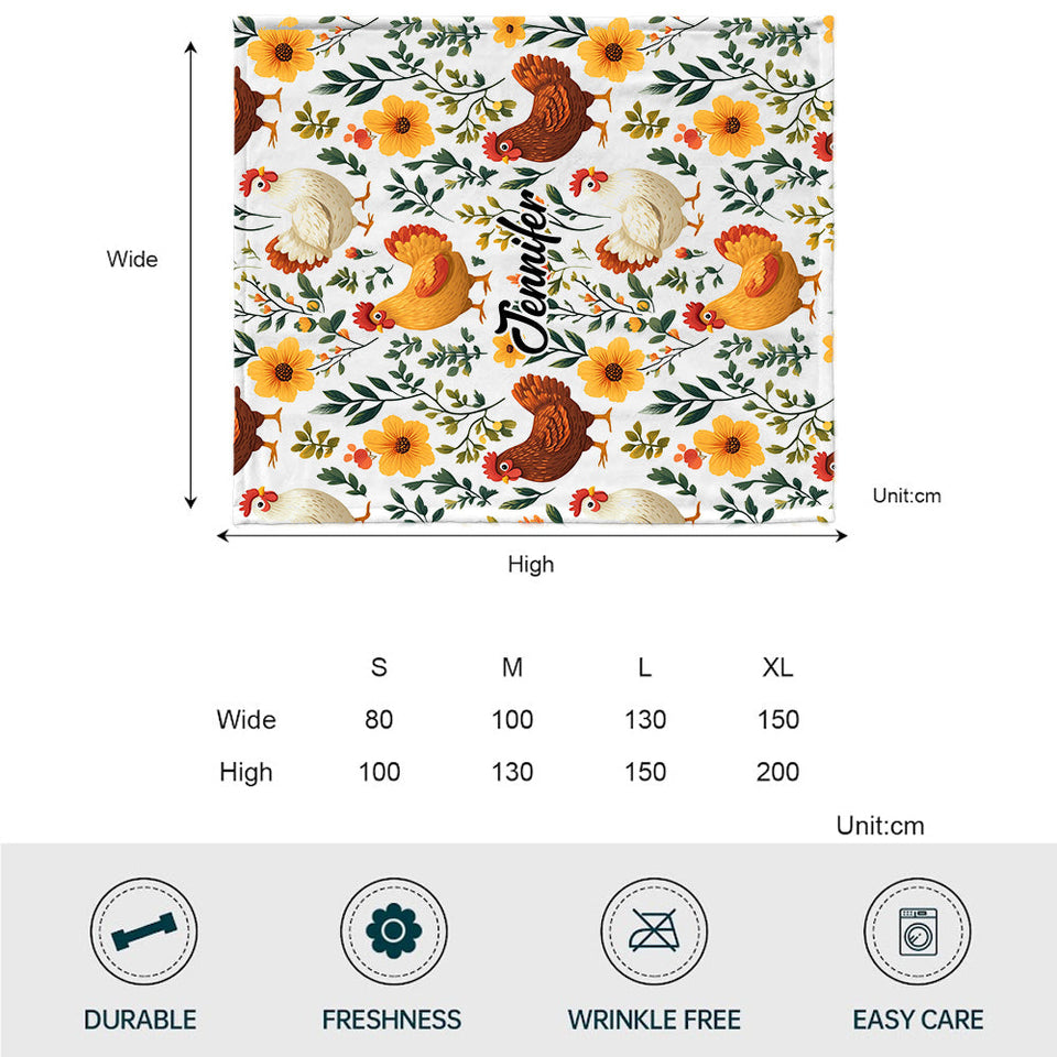 Cute Floral Chickens - Personalized Chicken Blanket