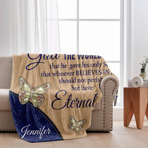 For God So Loved The World - Personalized Christian Blanket