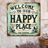 Happy Place - Personalized Family Cut Metal Sign