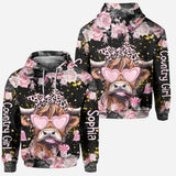 Black And Pink - Personalized Highland Cow Hoodie and Leggings