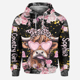 Black And Pink - Personalized Highland Cow Hoodie and Leggings