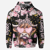 Black And Pink - Personalized Highland Cow Hoodie and Leggings