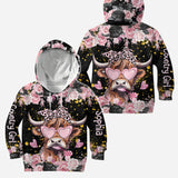 Black And Pink - Personalized Highland Cow Hoodie and Leggings