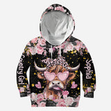 Black And Pink - Personalized Highland Cow Hoodie and Leggings
