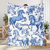 Horse Blue & White Toile de Jouy - Personalized Horse Blanket