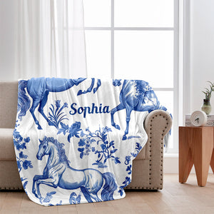 Horse Blue & White Toile de Jouy - Personalized Horse Blanket