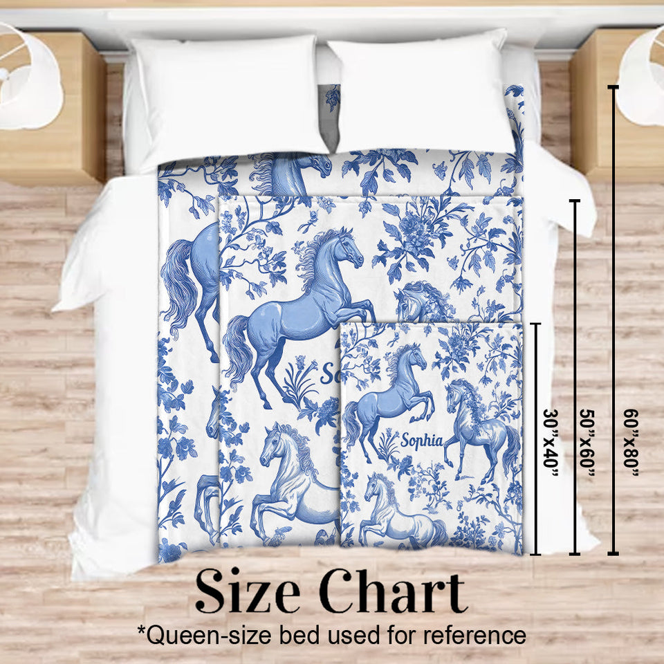 Horse Blue & White Toile de Jouy - Personalized Horse Blanket