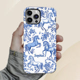 Horse Blue & White Toile de Jouy - Personalized Horse Full Print Phone Case