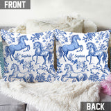 Horse Blue & White Toile de Jouy - Personalized Horse Throw Pillow