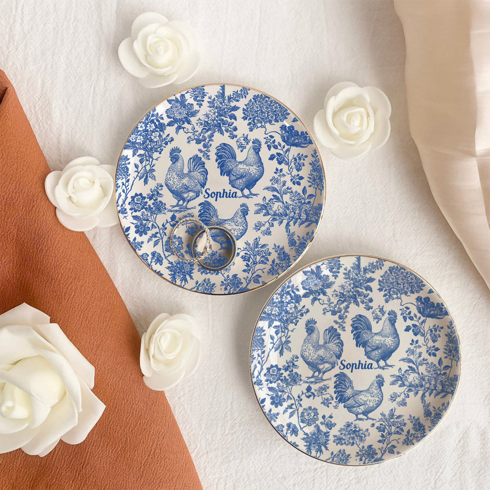 Chicken Toile de Jouy - Personalized Chicken Fully Printed Jewelry Dish