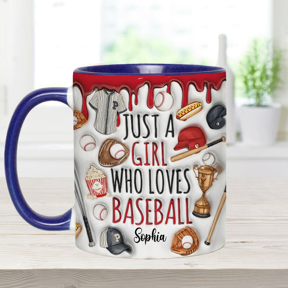Just A Girl Who Loves Baseball - Personalized Baseball Accent Mug