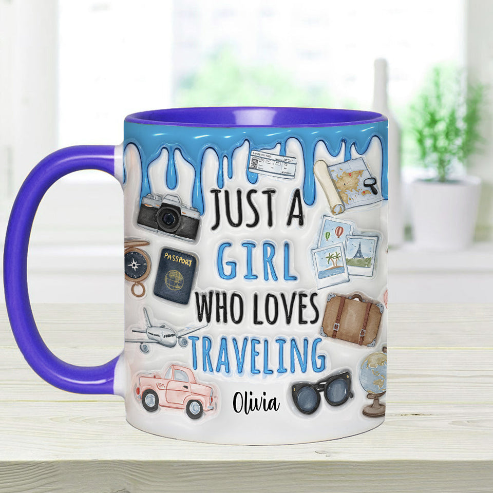 Just A Girl Who Loves Traveling - Personalized Travelling Accent Mug
