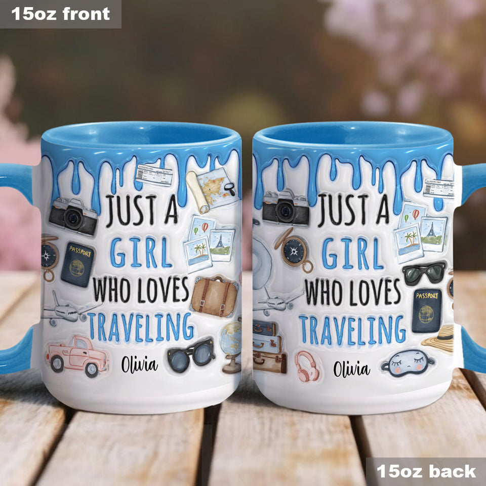 Just A Girl Who Loves Traveling - Personalized Travelling Accent Mug