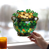 Pot Of Gold Shamrock - Personalized Saint Patrick's Day Window Hanging Suncatcher Ornament
