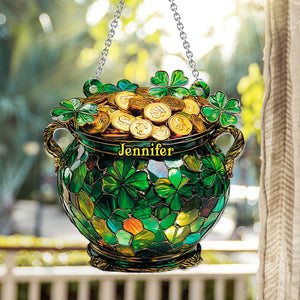 Pot Of Gold Shamrock - Personalized Saint Patrick's Day Window Hanging Suncatcher Ornament