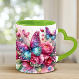Sparkle Butterfly - Personalized Butterfly Heart Handle Mug