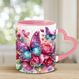 Sparkle Butterfly - Personalized Butterfly Heart Handle Mug