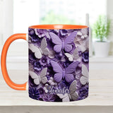 Purple Butterflies - Personalized Butterfly Accent Mug