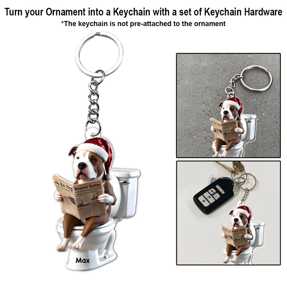 Pitbull Reading Newspaper - Personalized Pitbull Transparent Ornament