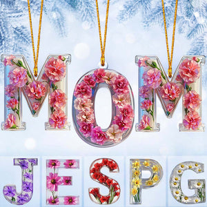 Beautiful Floral Letter - Personalized Mother Custom Shaped Ornament