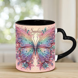 Butterfly & Flower - Personalized Butterfly Heart Handle Mug