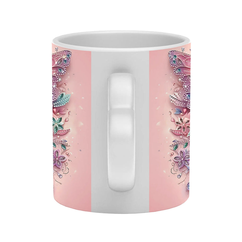 Butterfly & Flower - Personalized Butterfly Heart Handle Mug