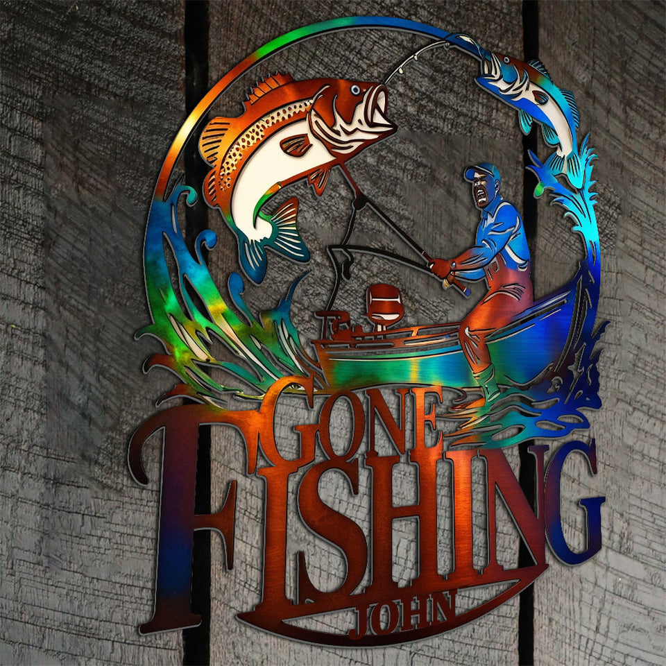 Gone Fishing - Personalized Fishing Cut Metal Sign