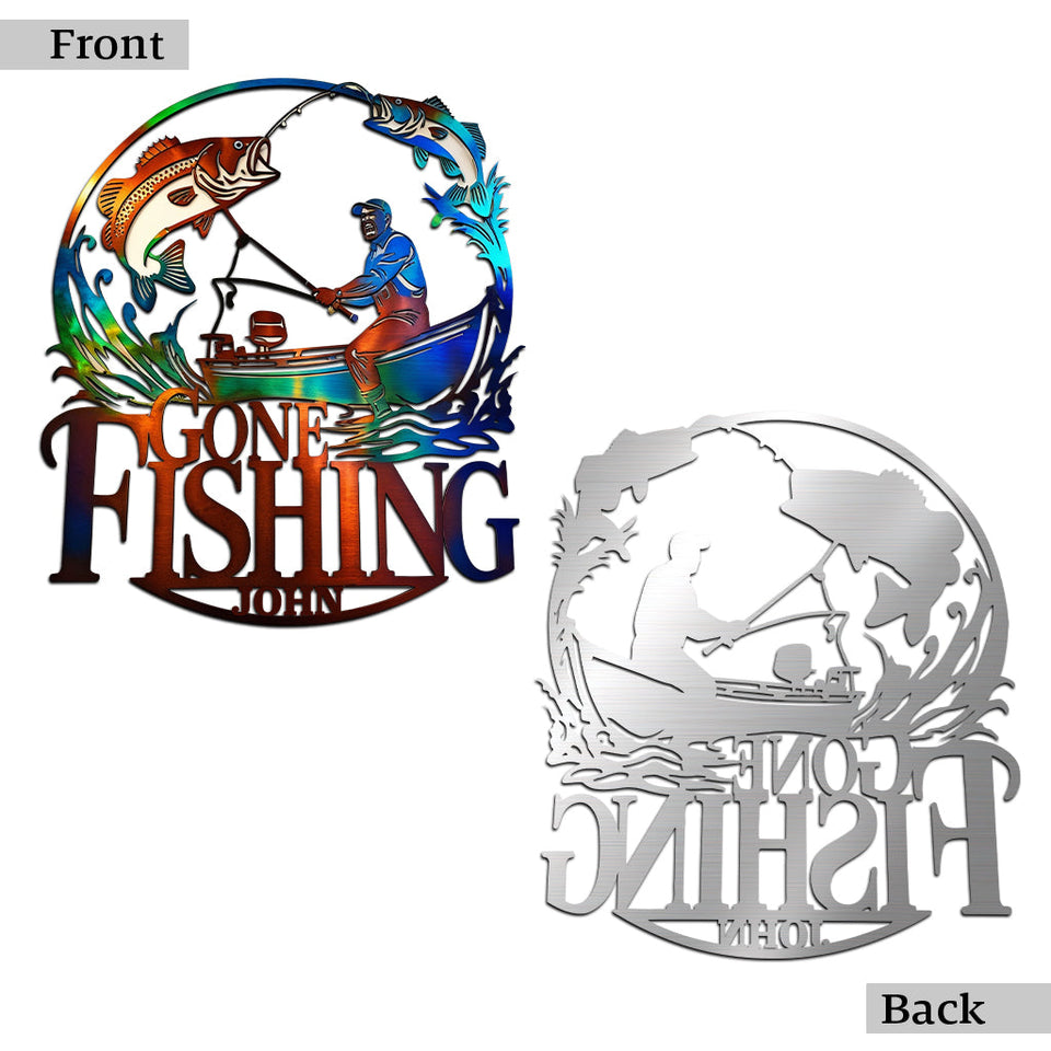 Gone Fishing - Personalized Fishing Cut Metal Sign