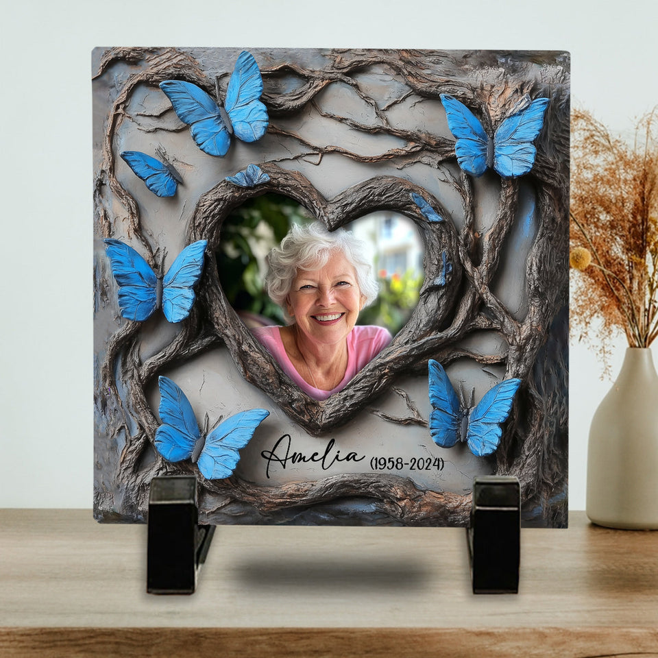 En souvenir de Papillon Bleu - Pierre commémorative carrée personnalisée