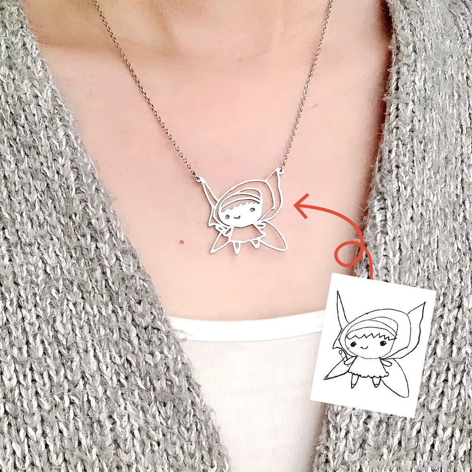 Kids Drawing Necklace - Personalized Family Custom Shaped Pendant