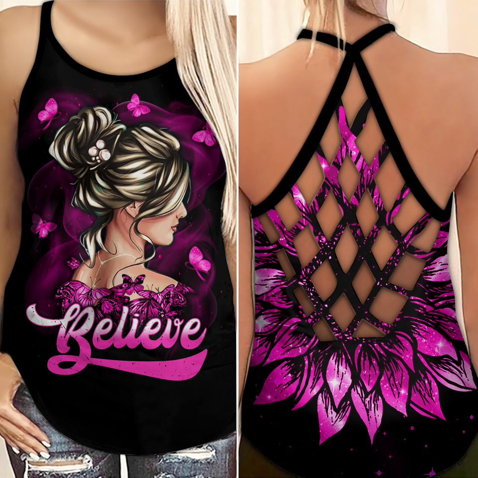 Believe Girl - Débardeur croix pour la sensibilisation au cancer du sein 0722