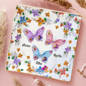 Bestie Floral Butterflies - Personalized Bestie Fully Printed Jewelry Dish