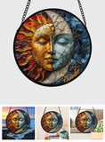 Live By The Sun Love By The Moon - Personalized Hippie Stained Glass Suncatcher