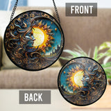 Live By The Sun Love By The Moon - Personalized Hippie Stained Glass Suncatcher