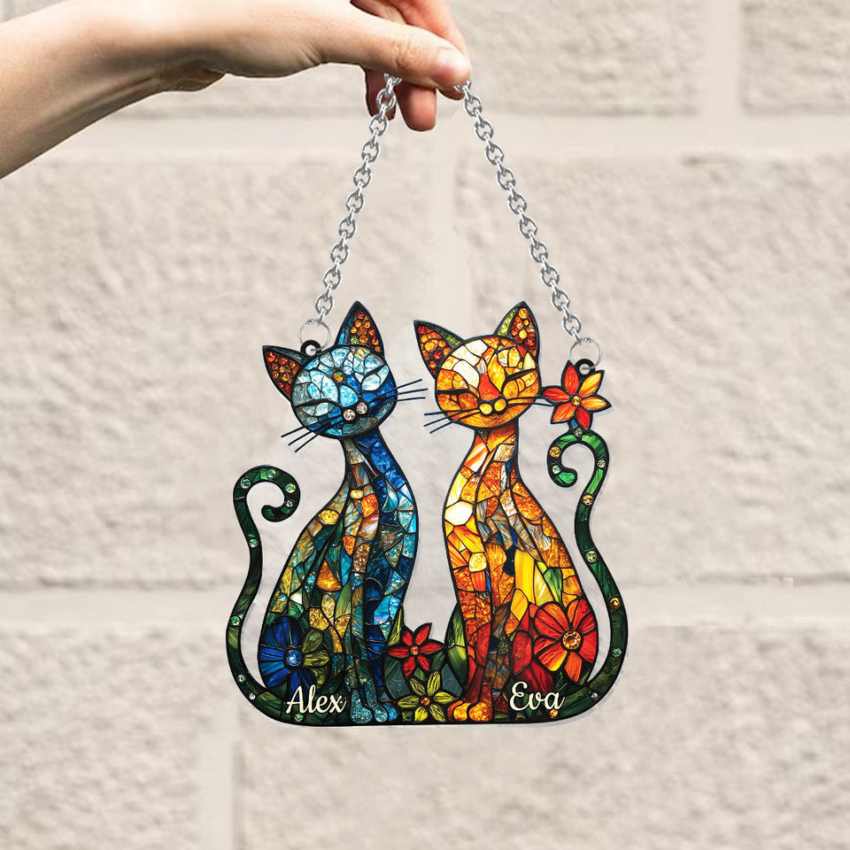 Stunning Cat Couple - Personalized Cat Window Hanging Suncatcher Ornament