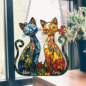 Stunning Cat Couple - Personalized Cat Window Hanging Suncatcher Ornament