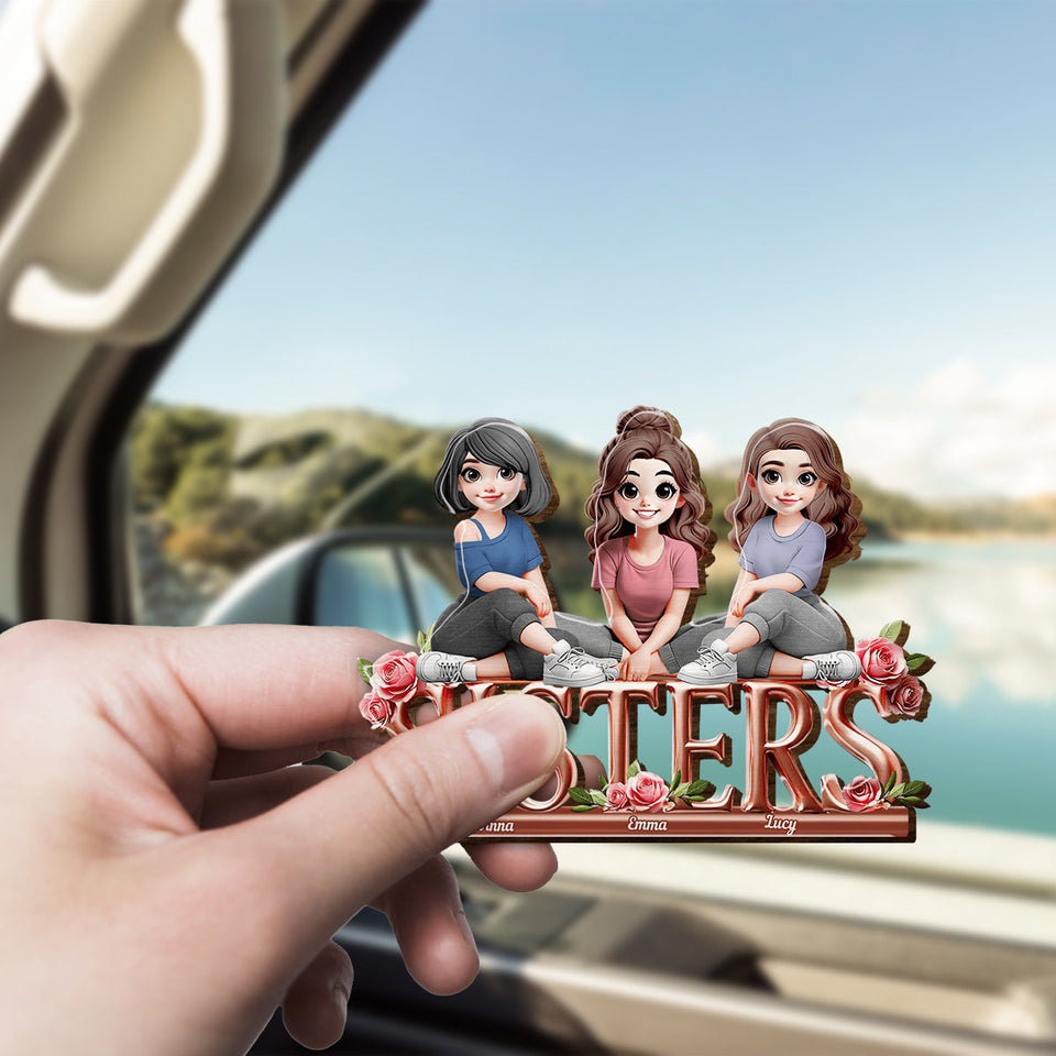 Sisters - Personalized Bestie Shaped Car Visor Clip
