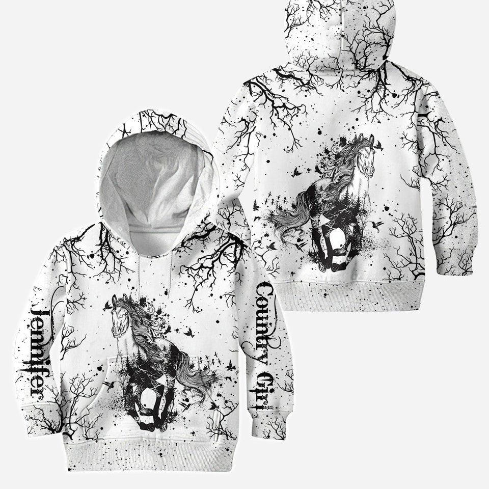 Beautiful Horse Black White - Personalized Horse Hoodie and Leggings