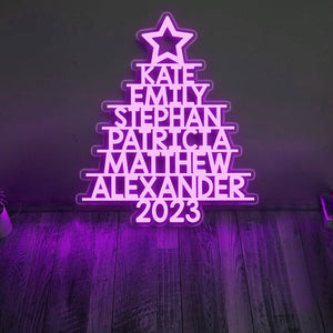 Family Names Christmas Tree - Personalized Family Neon Sign