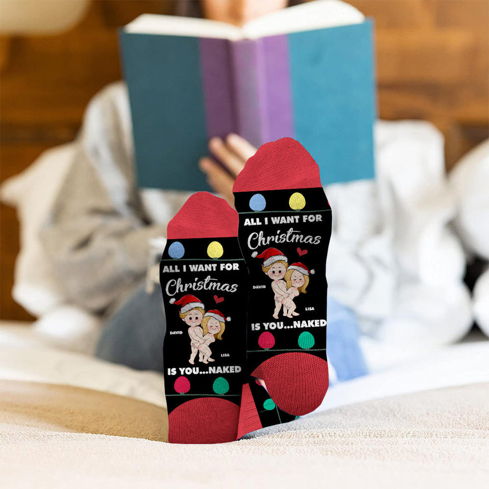 All I Want For Christmas - Personalized Couple Socks