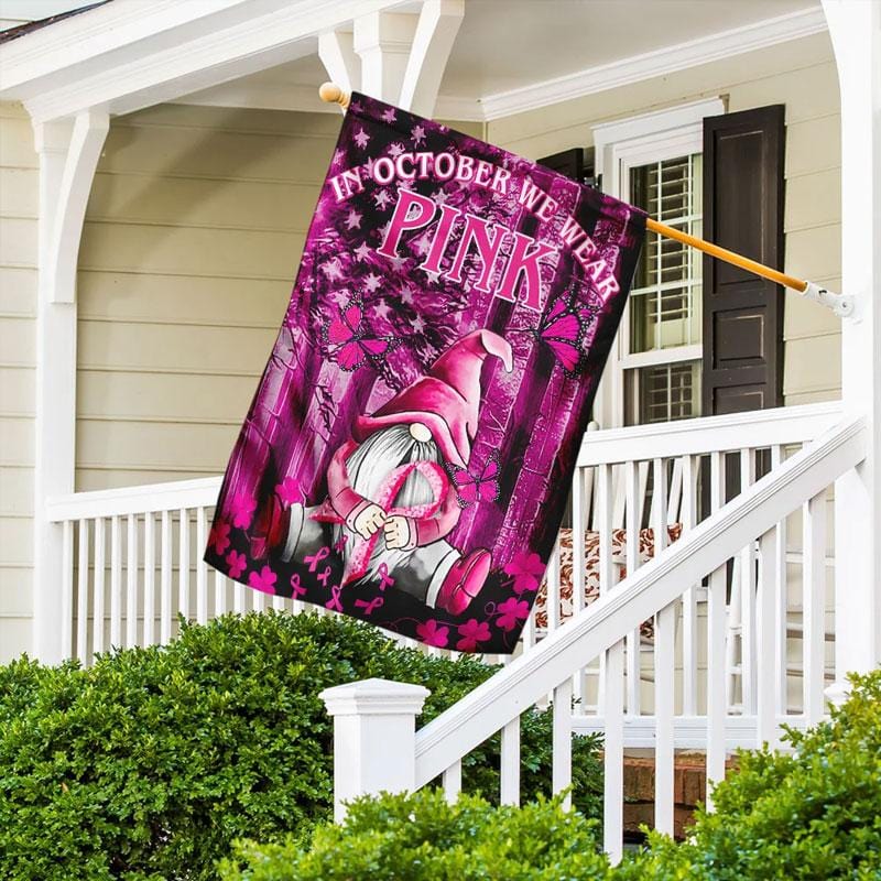 En octobre, nous portons du rose (Gnome) - Drapeau de la maison pour la sensibilisation au cancer du sein 0822