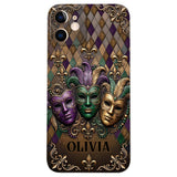 Mardi Gras Fleur de Lis - Personalized Mardi Gras Leather Phone Case