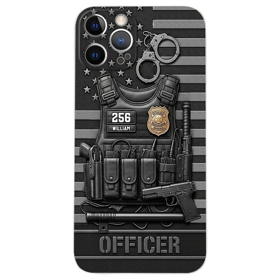 Serve And Protect - Personalized Police Officer Leather Phone Case